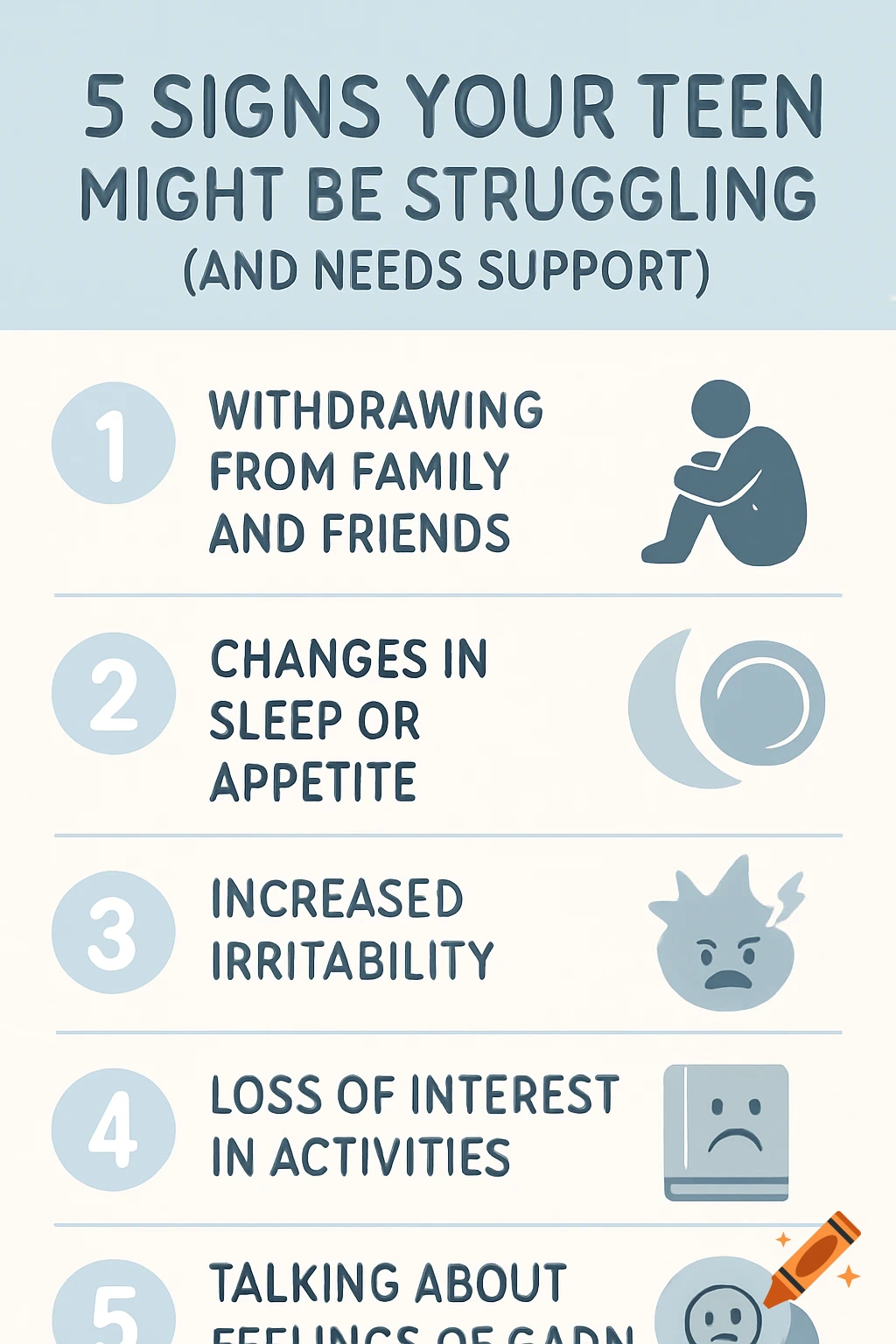 Infographic listing 5 signs a teen might be struggling.