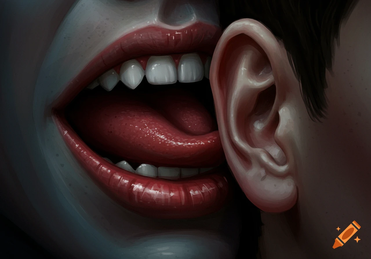 Close-up digital painting of a tongue licking an ear.