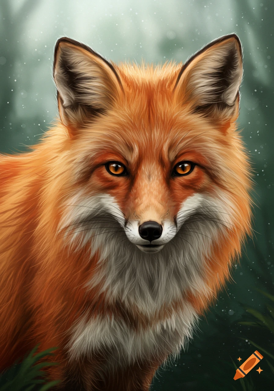 Close-up digital painting of a red fox