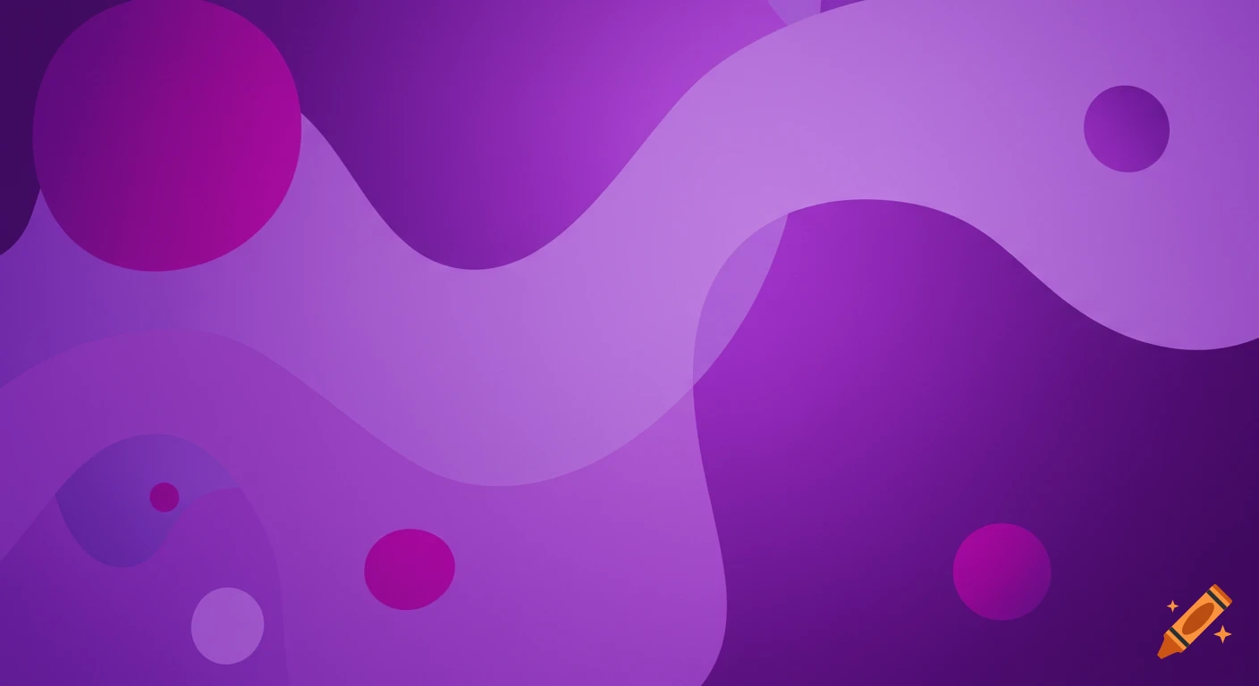 Abstract purple background with flowing shapes and circles.