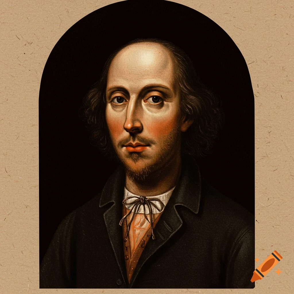 Illustrated portrait of William Shakespeare.