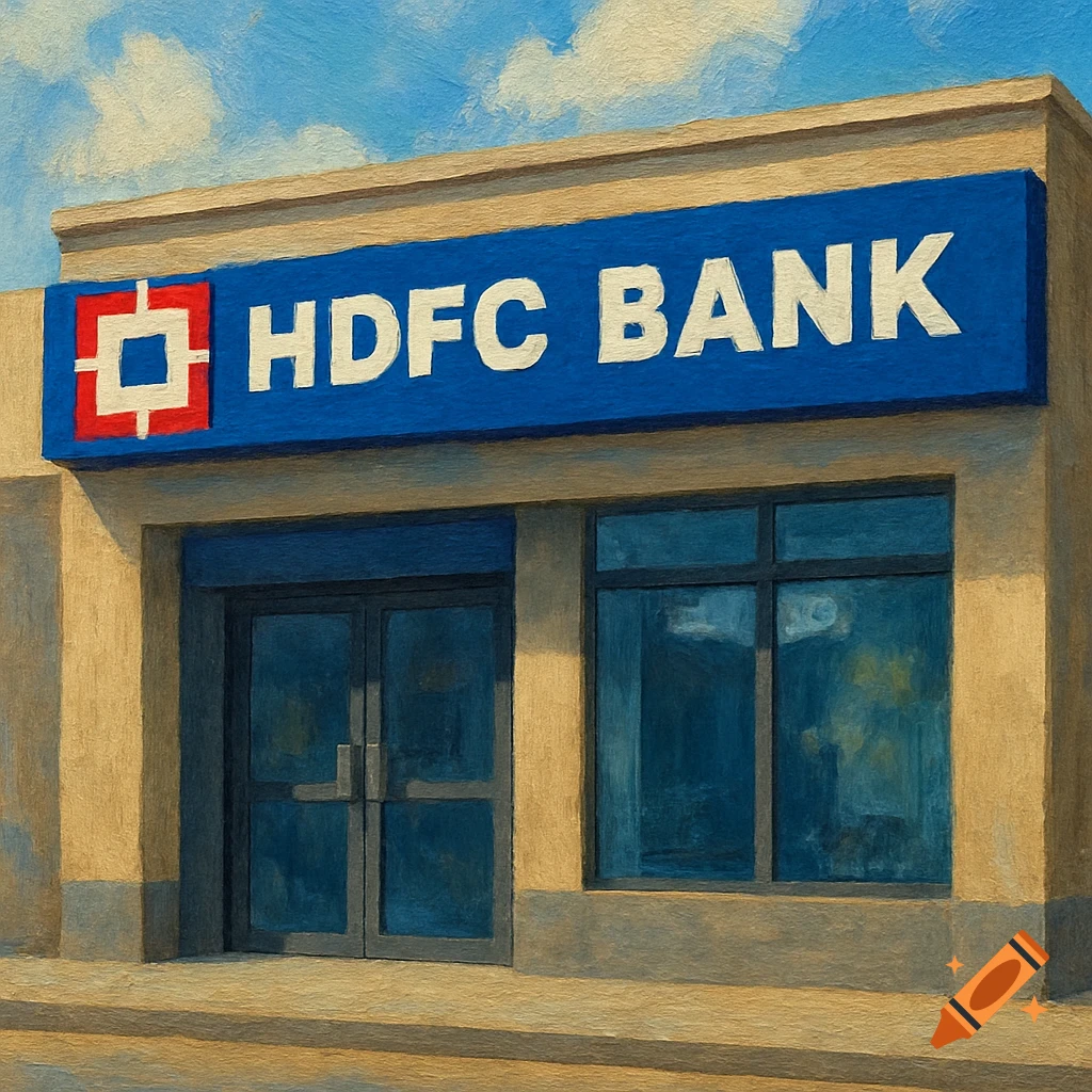 Painterly image of the front of an HDFC Bank building