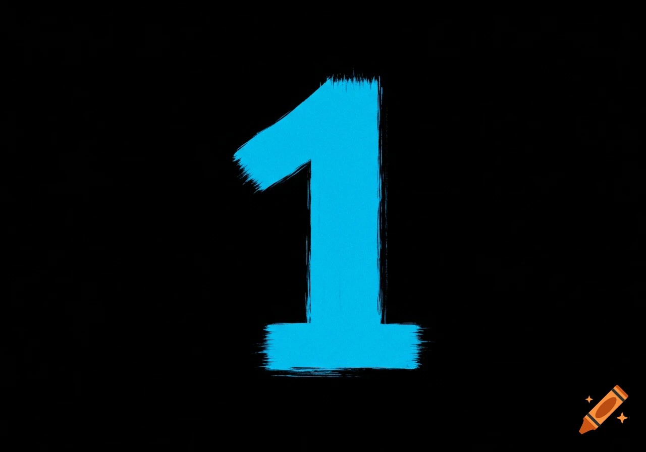 The number 1 in blue brushstrokes on a black background.