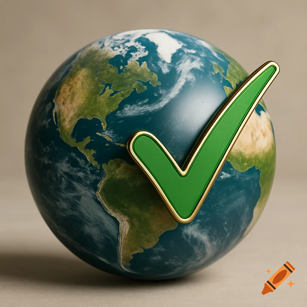 Realistic globe with a green checkmark