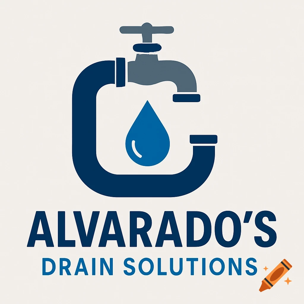 A logo with a blue pipe shaped like a 'C', a tap, and a water drop, with the text 'Alvarado's Drain Solutions'.