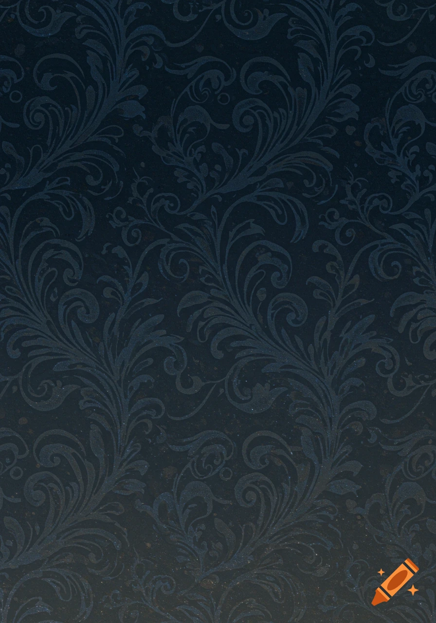 Dark blue wallpaper with a repeating floral pattern.