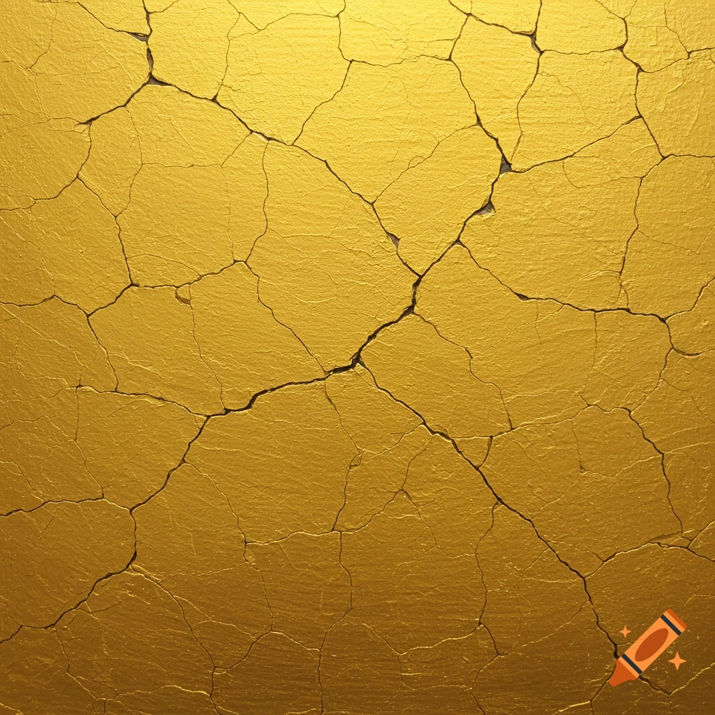 Close-up of a textured, cracked gold surface.
