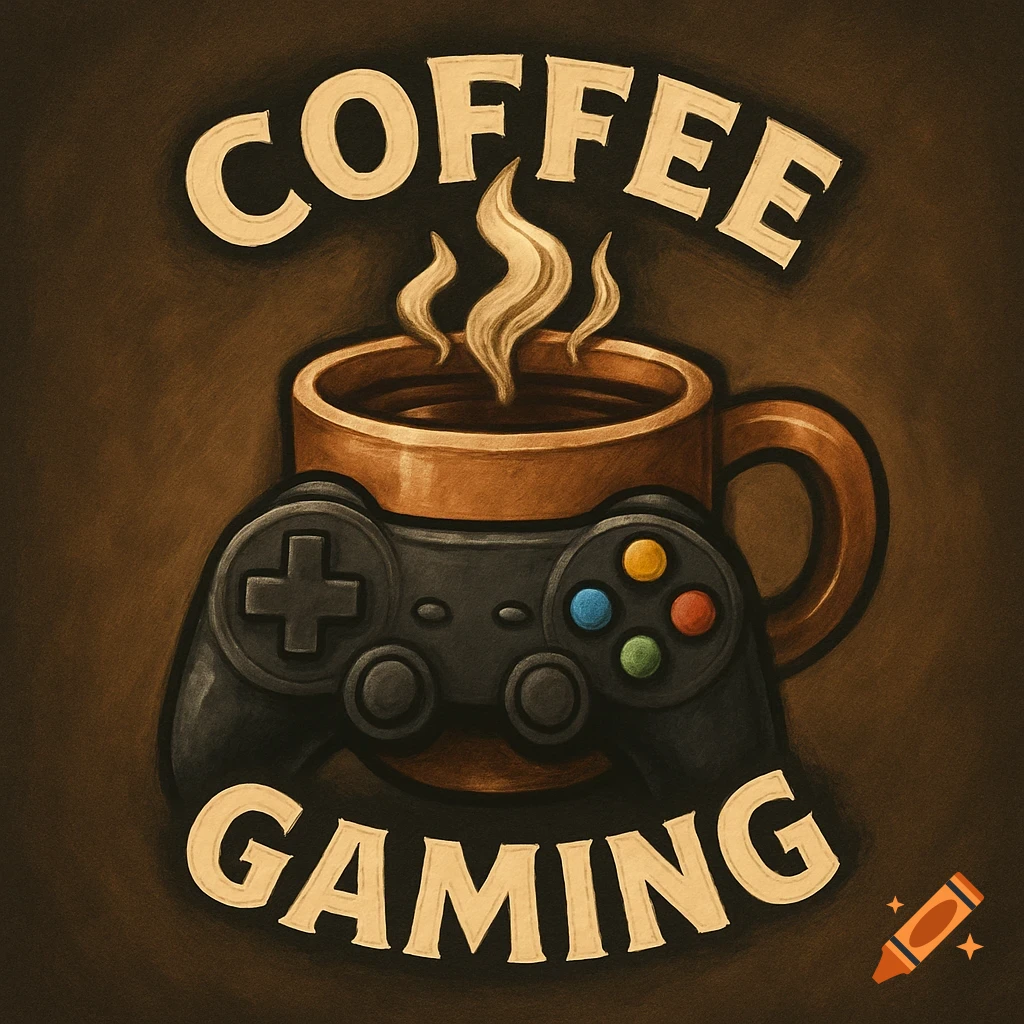An illustrative logo featuring a coffee cup and game controller with text 'COFFEE GAMING'.