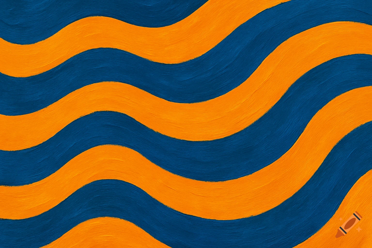 Wavy pattern of blue and orange stripes with a brushstroke texture.