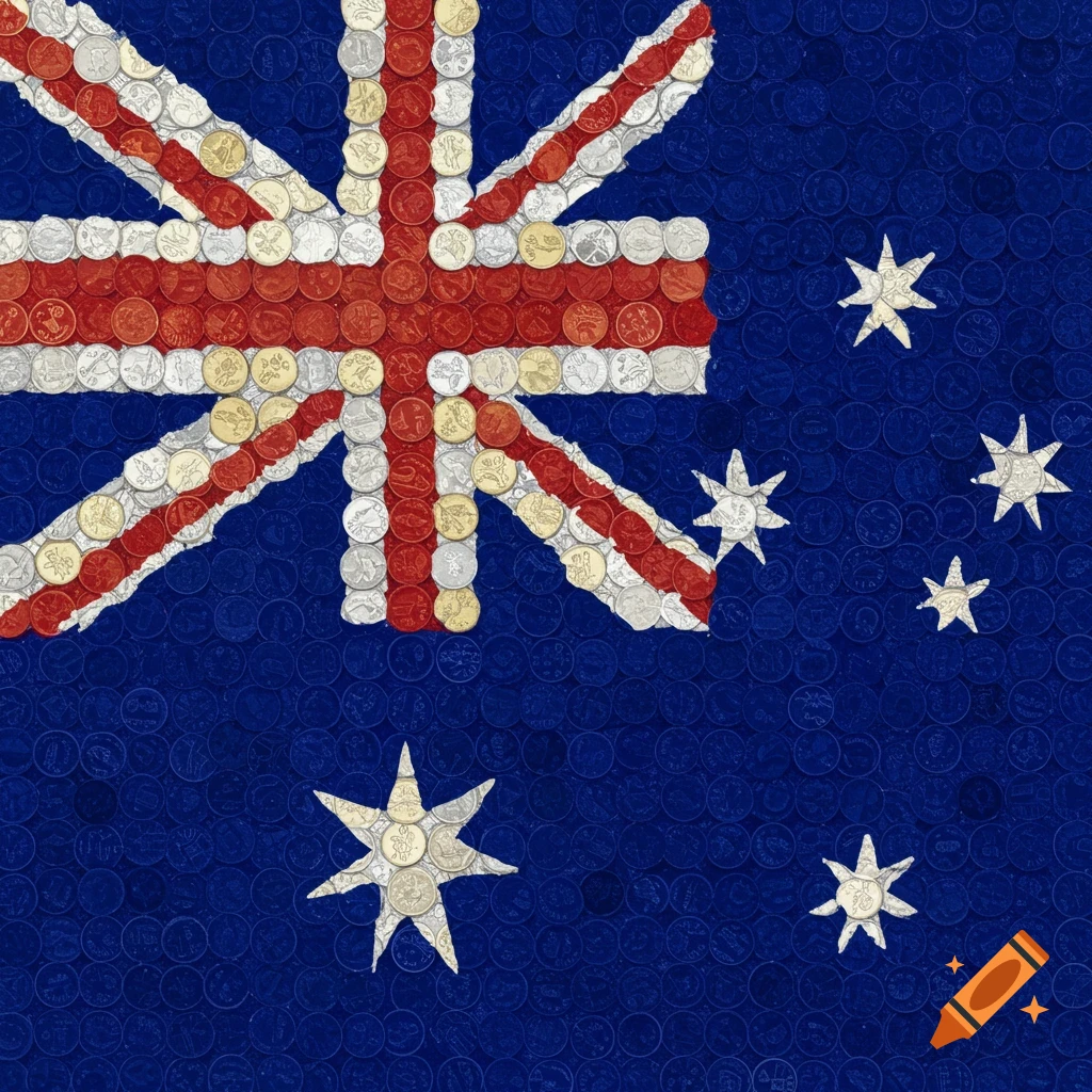 Australian flag created from a collage of coins.