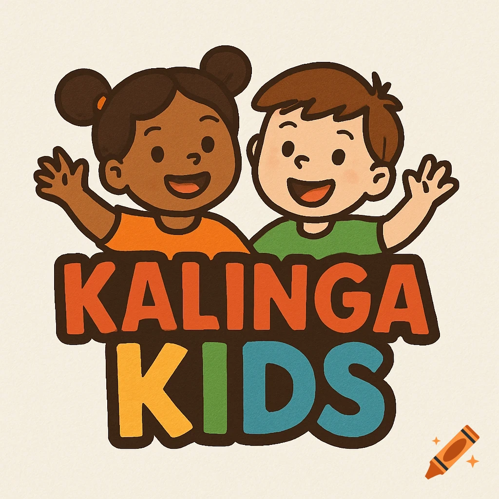 Cartoon logo of two kids waving above the text Kalinga Kids.