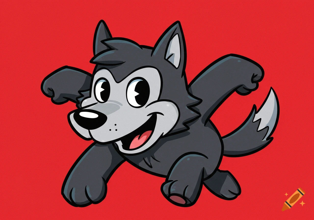 A cartoon wolf running