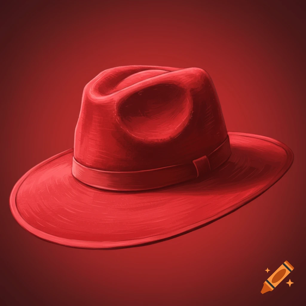 Red fedora hat on a red background.
