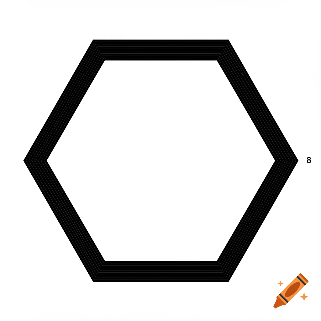 A black hexagon outline on a white background with the number 8 next to the right side.