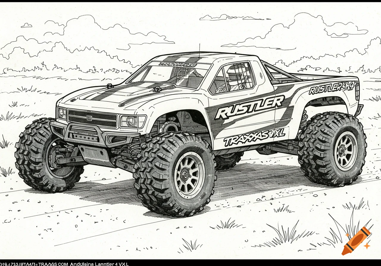 Line drawing of a large RC truck