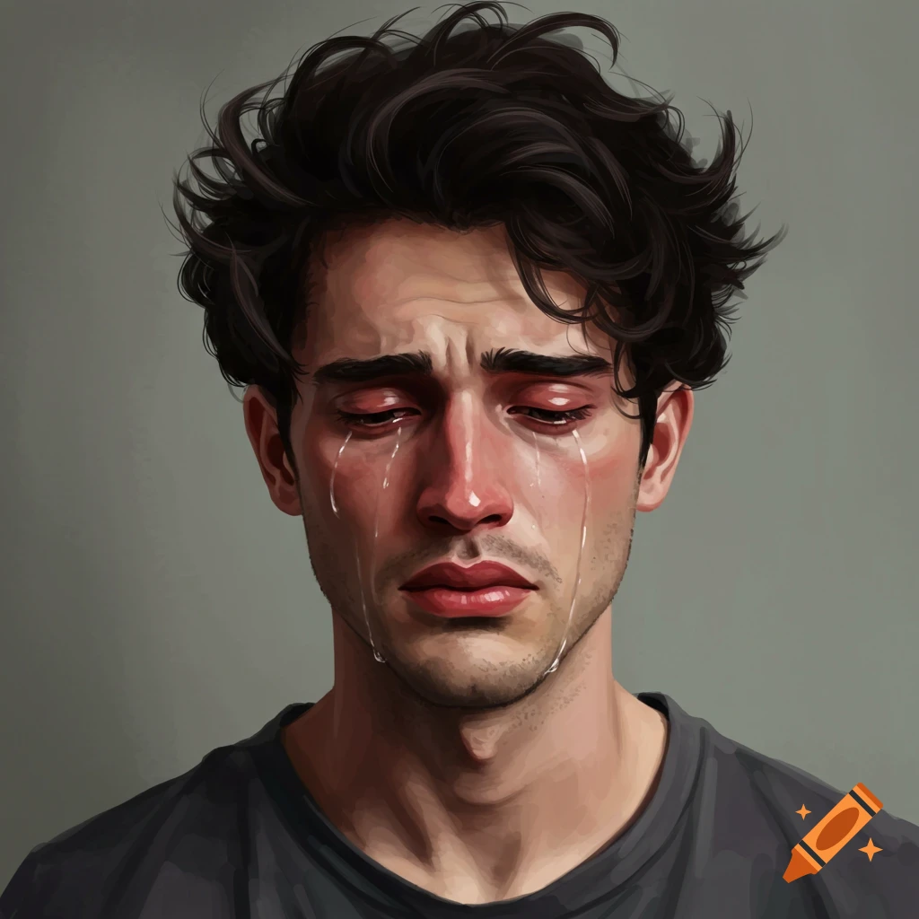 Painted portrait of a man crying