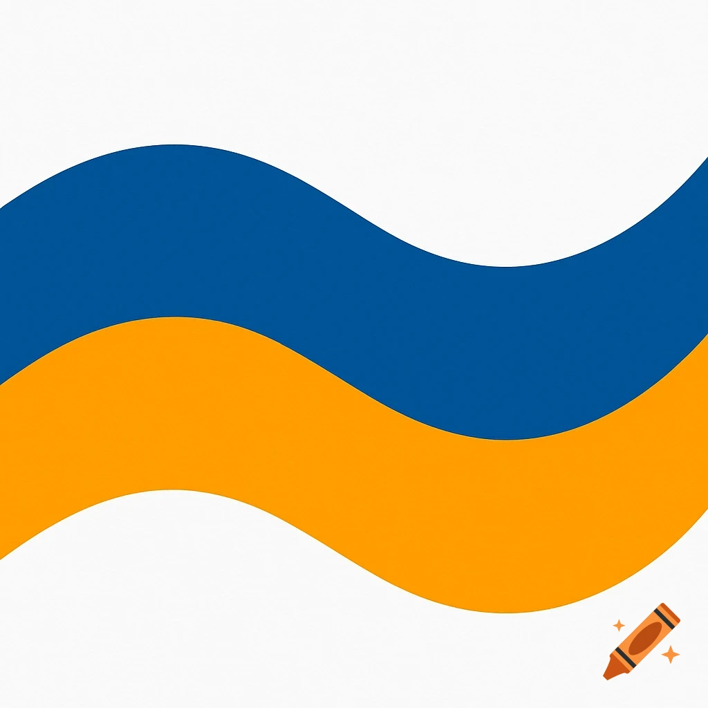 Wavy blue and orange bands on a white background.