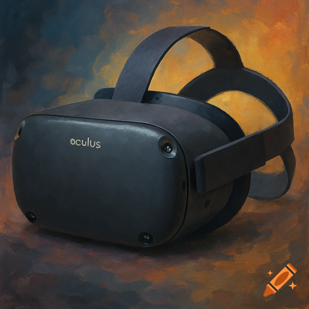 Close-up of an Oculus Quest VR headset in a textured painting style.