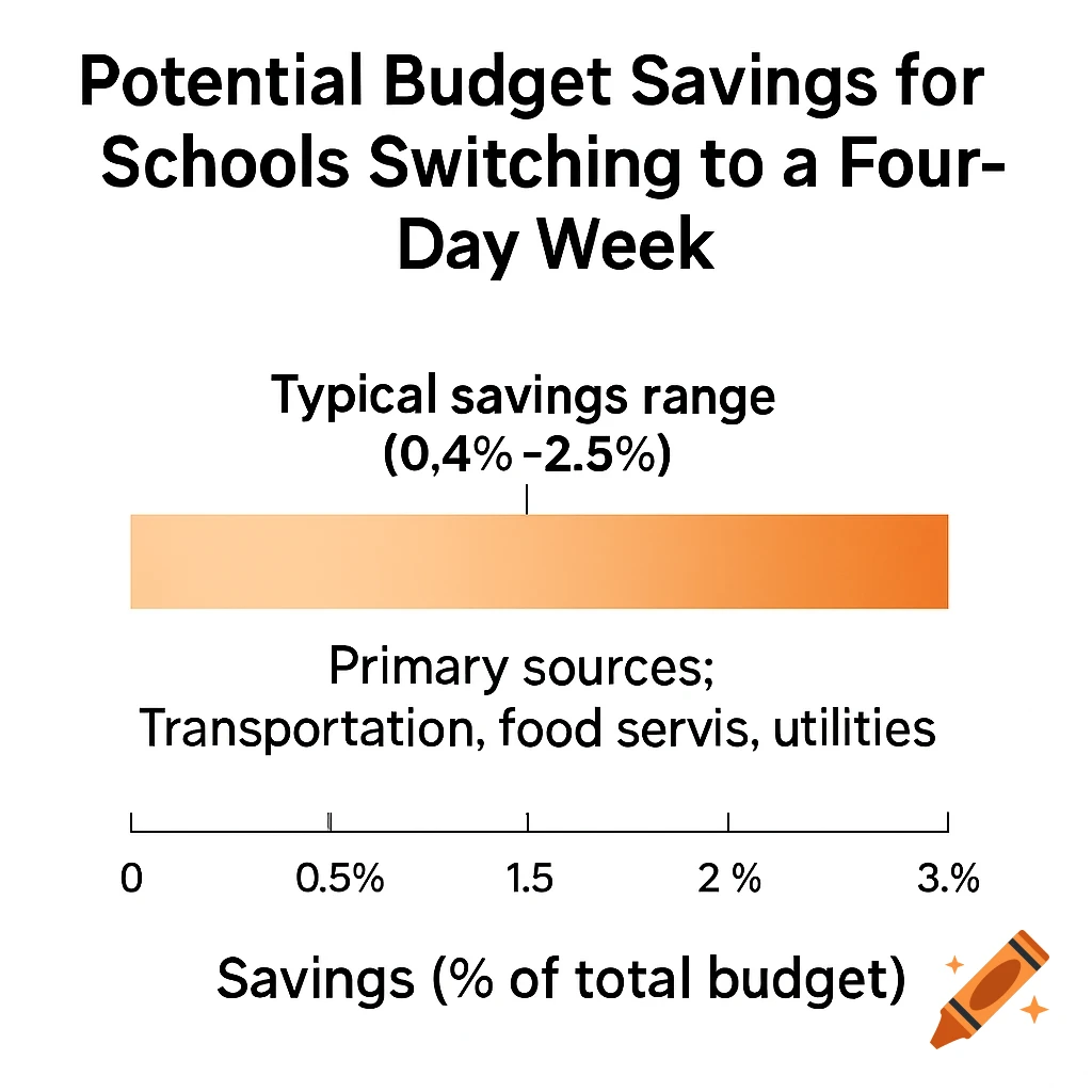 Horizontal bar chart showing potential budget savings for schools switching to a four-day week, with annotations.