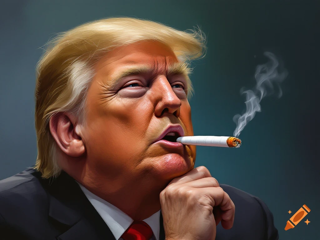 Caricature portrait of Donald Trump smoking a cigarette