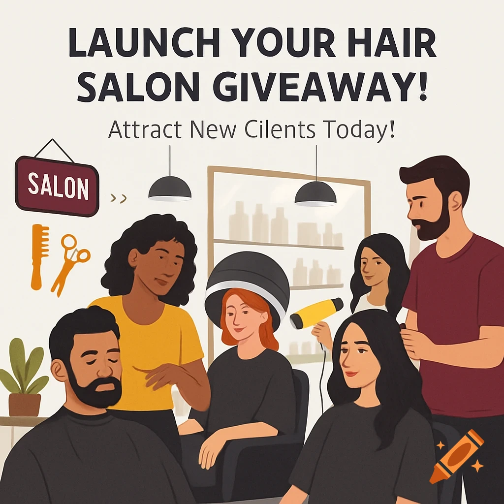 Illustration of diverse people in a hair salon.