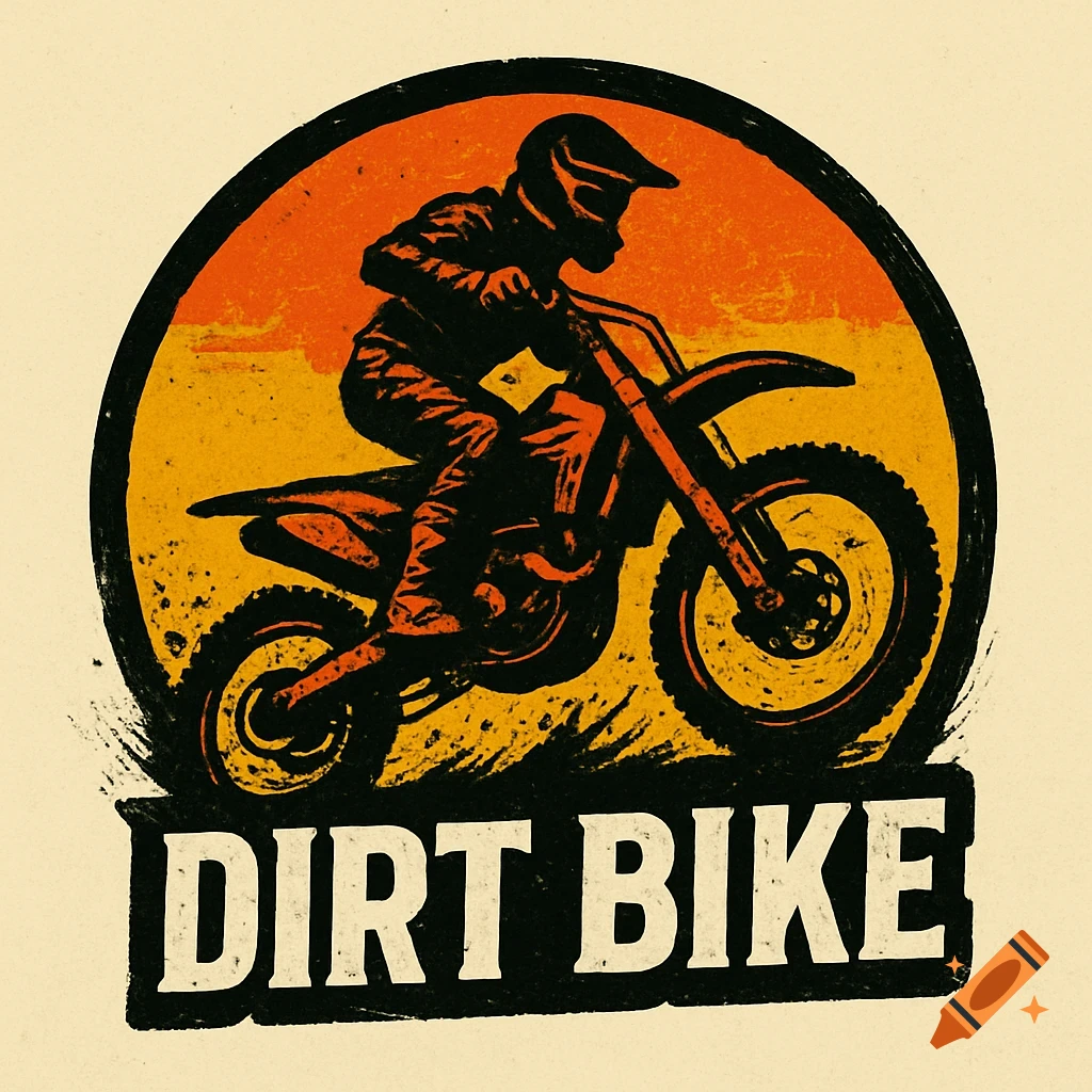 Graphic logo of a dirt biker silhouetted against a sunset circle, with the text 'DIRT BIKE' below.