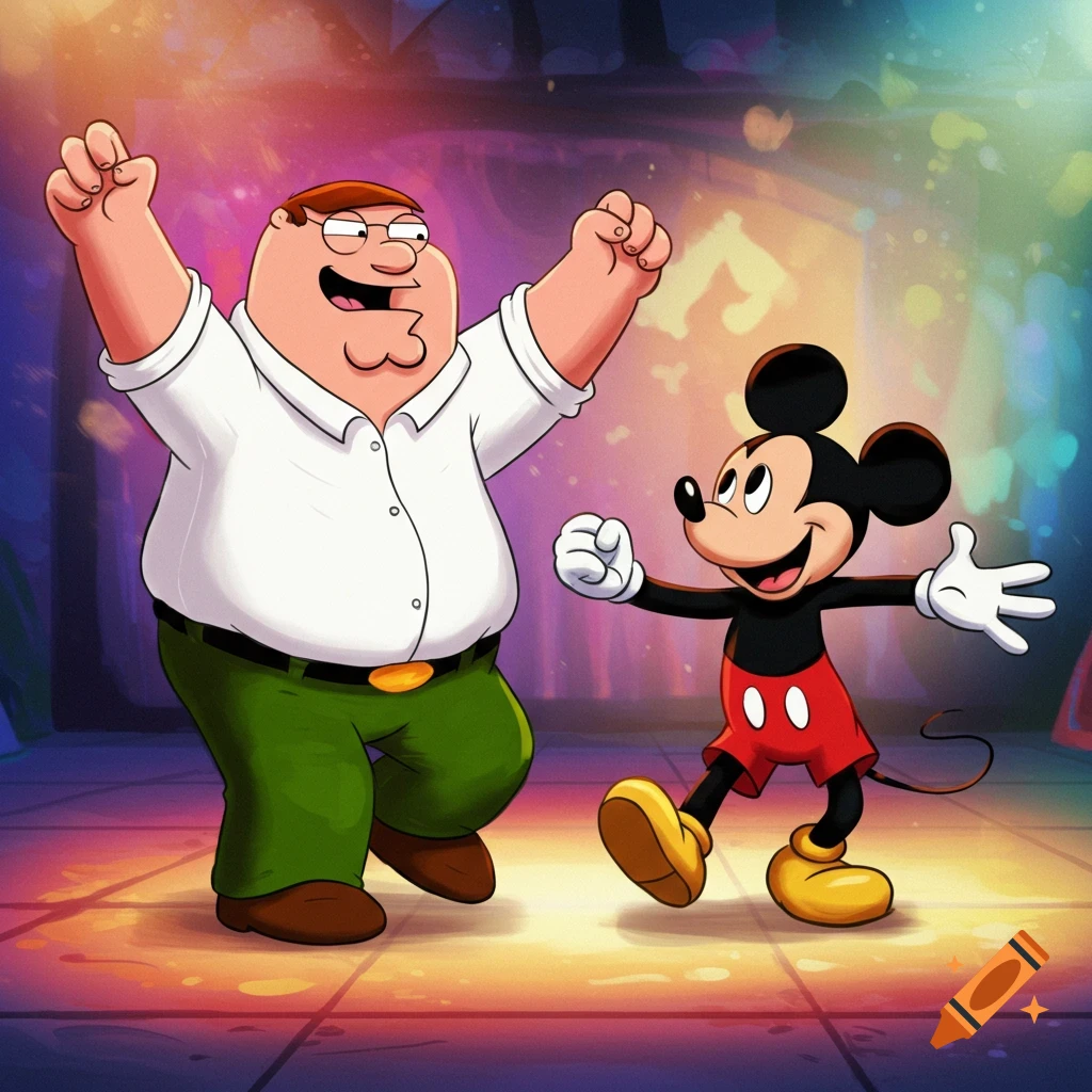 Peter Griffin and Mickey Mouse dancing together