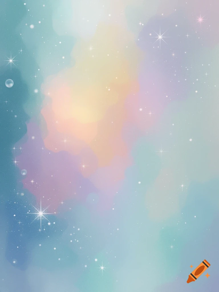 Abstract background with soft pastel colors, blending yellow, pink, purple, and blue, dotted with sparkles and stars.