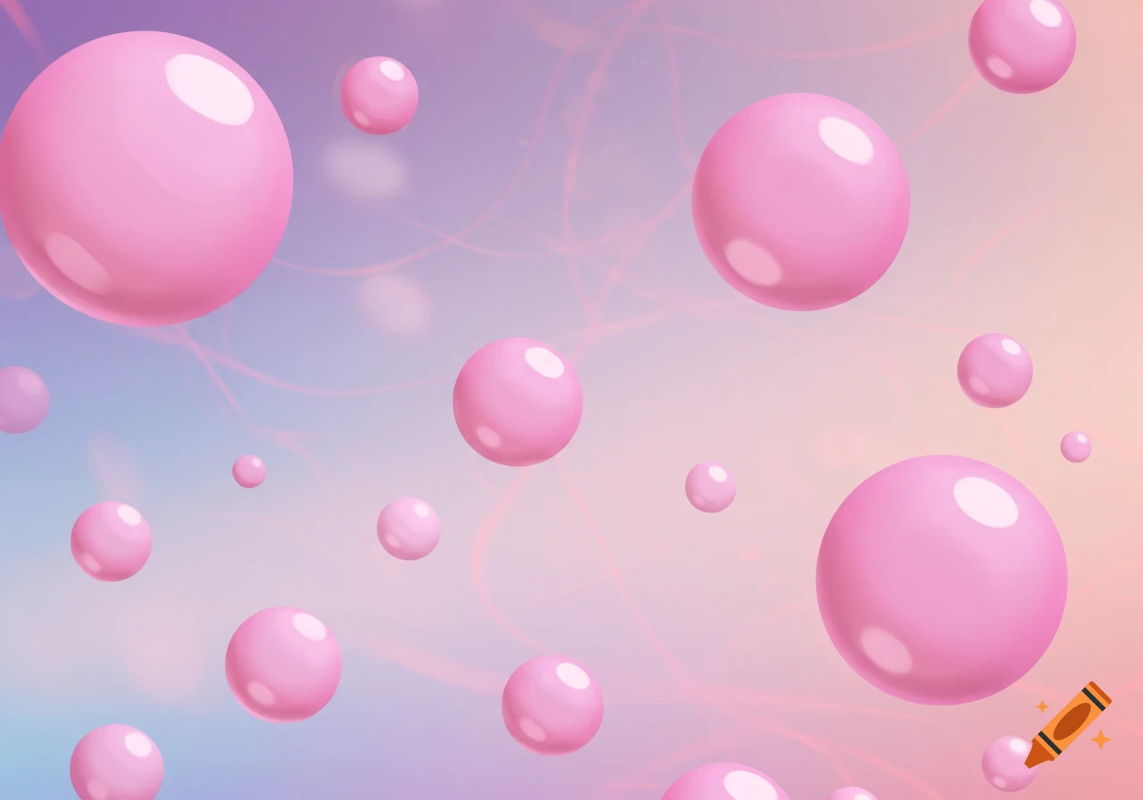 Floating pink spheres on a soft pastel background.