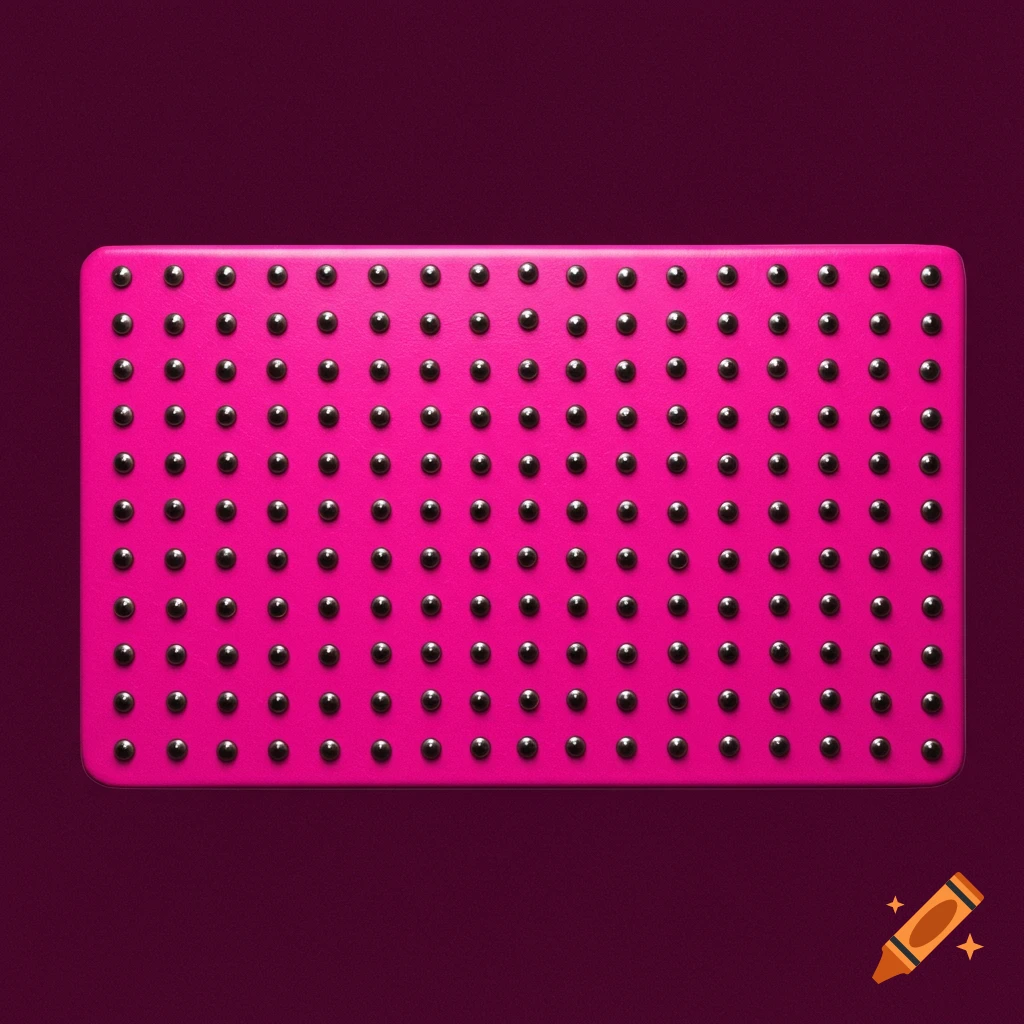 Pink rectangle with black studs on a dark background.