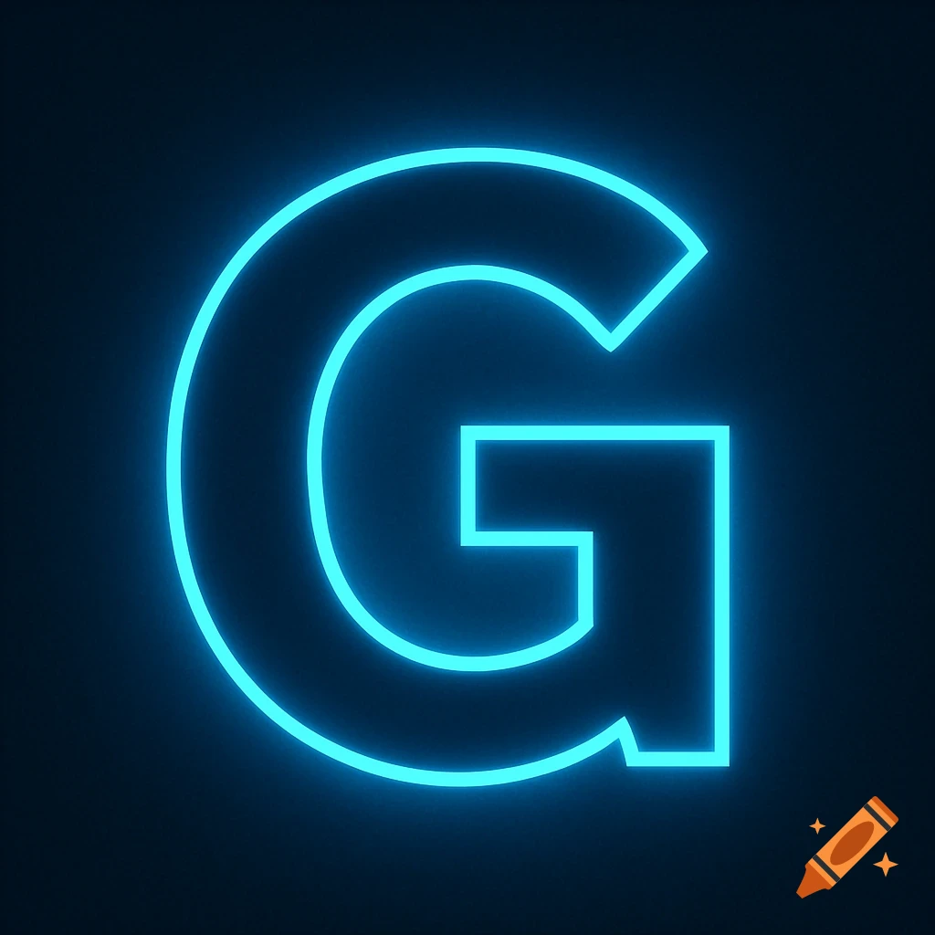 Neon blue outline of the letter G