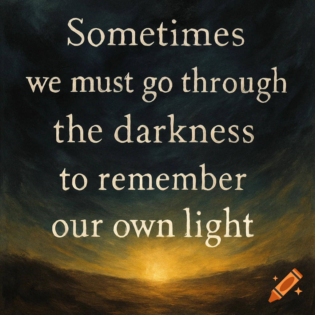 Motivational quote over a painted landscape with a bright sunrise.