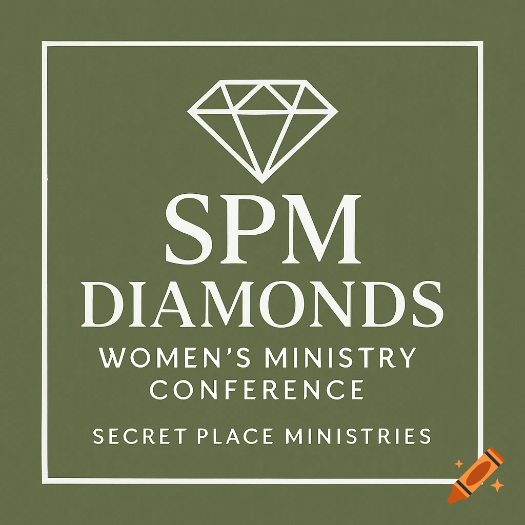 Logo for SPM Diamonds Women's Ministry Conference on olive green background with diamond icon.