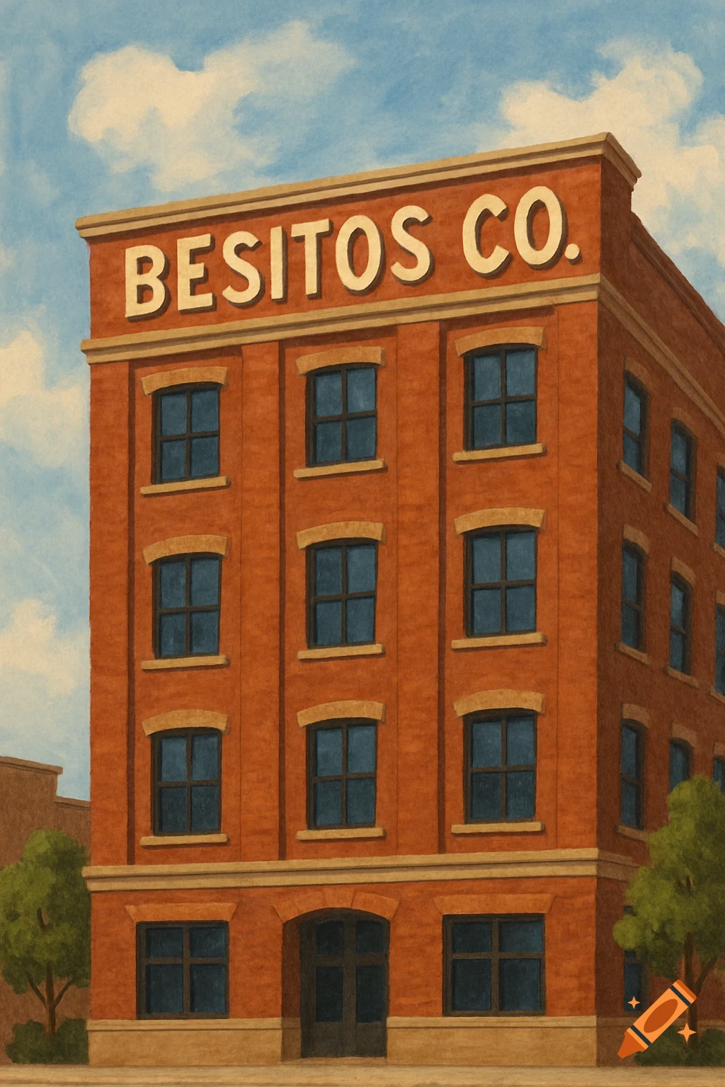Illustration of a brick building with "BESITOS CO." on top