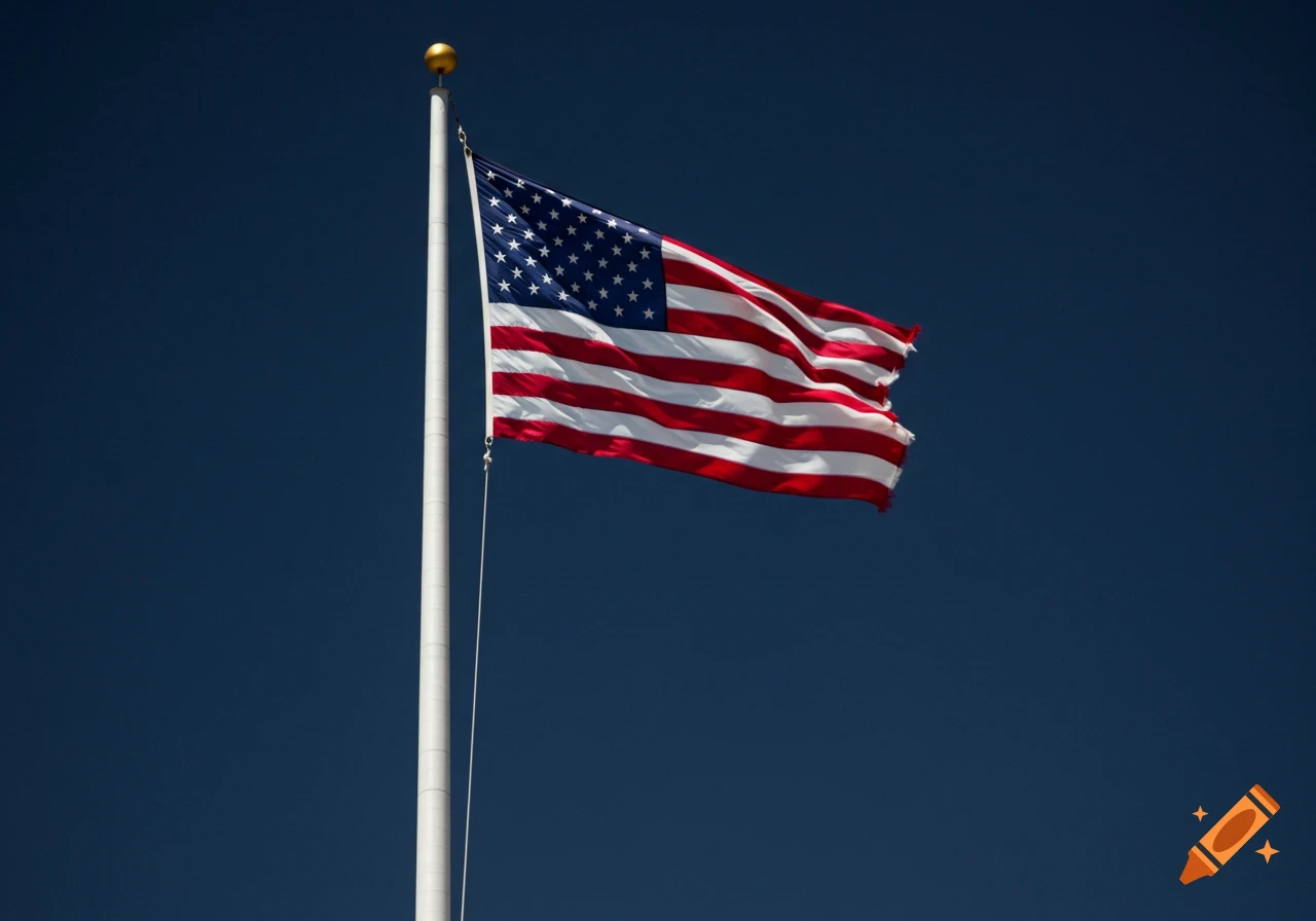 An American flag flying against a clear blue sky.