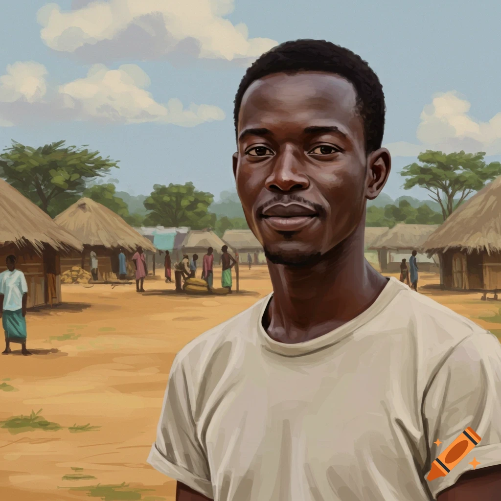A painterly portrait of a man in a village.
