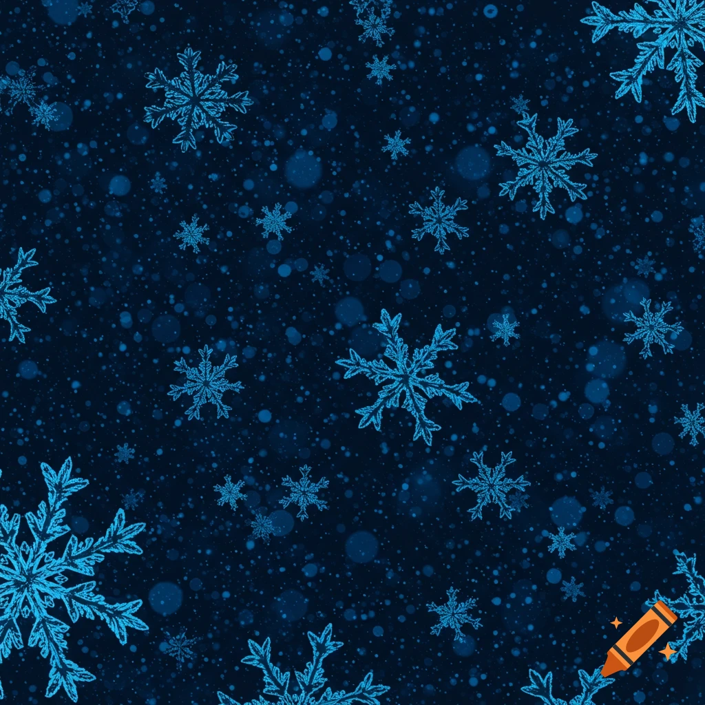 Blue snowflake pattern on a dark background with bokeh.