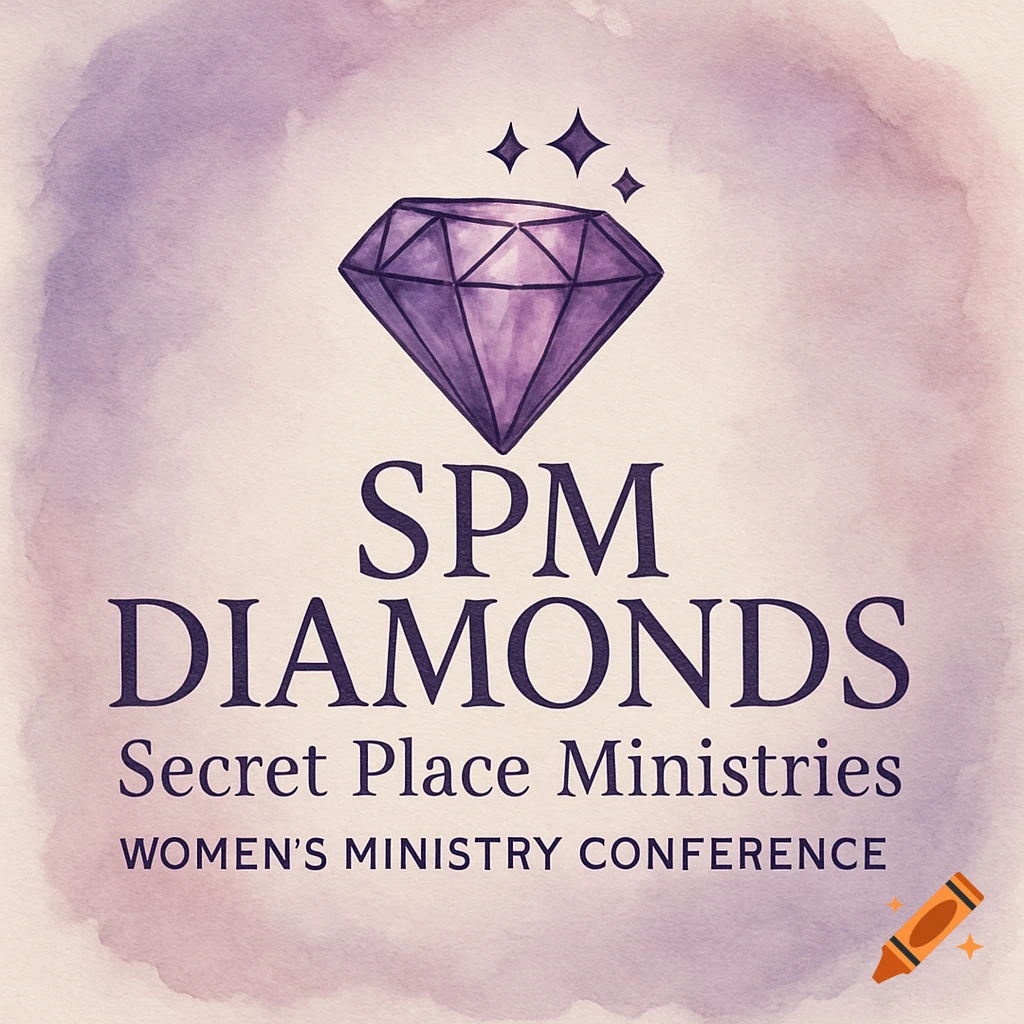 Watercolor logo with a purple diamond and stars above text that reads "SPM DIAMONDS Secret Place Ministries WOMEN'S MINISTRY CONFERENCE".