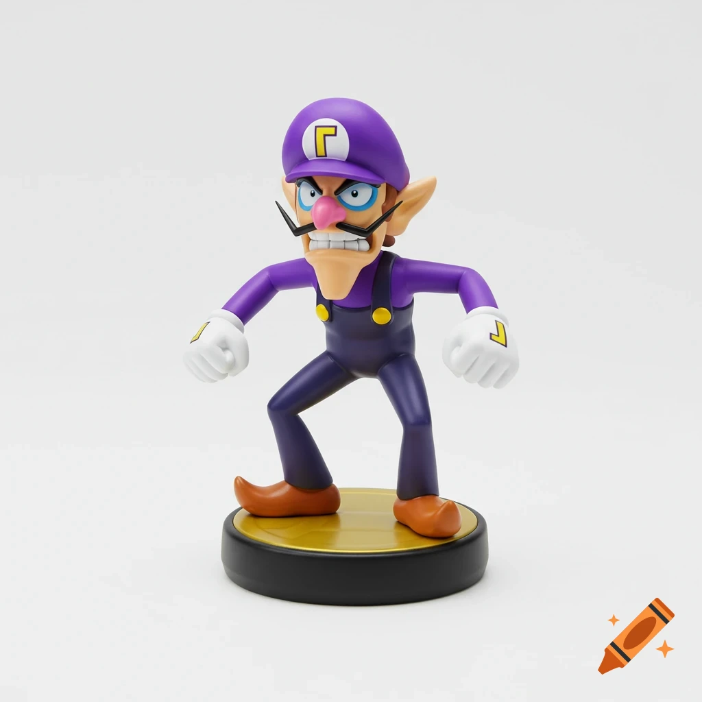 Waluigi amiibo figure standing on a base against a white background.