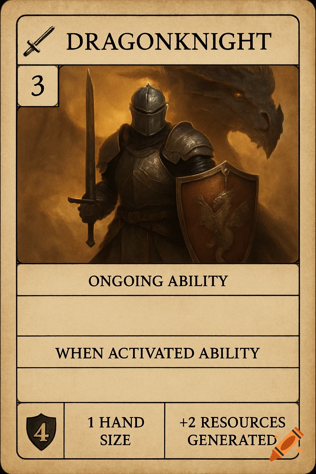 A fantasy trading card featuring a knight and a dragon.