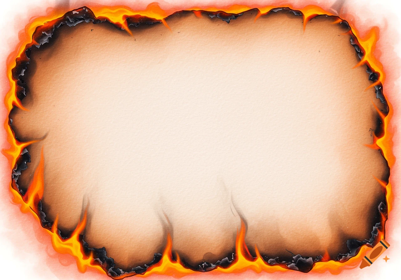 Illustration of a sheet of paper with burning edges and flames.
