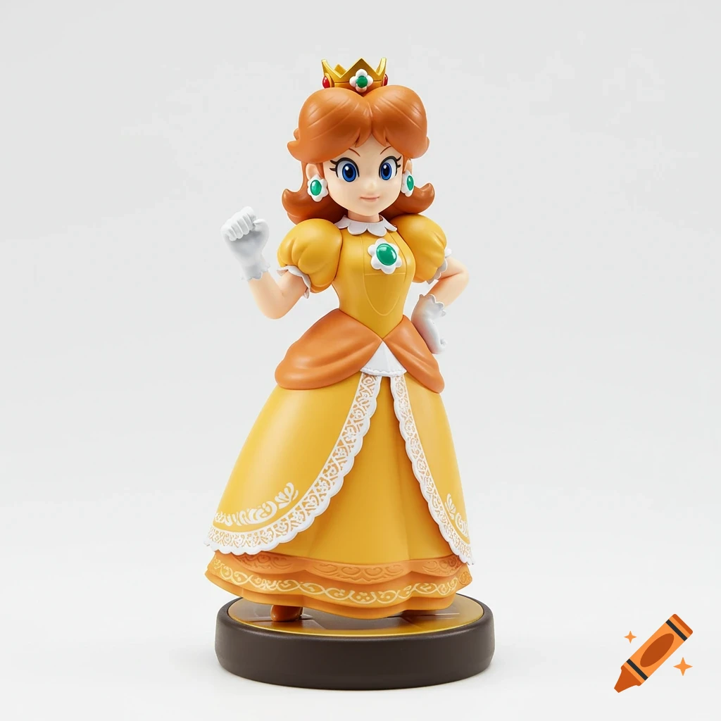 A Princess Daisy amiibo figurine on a white background.