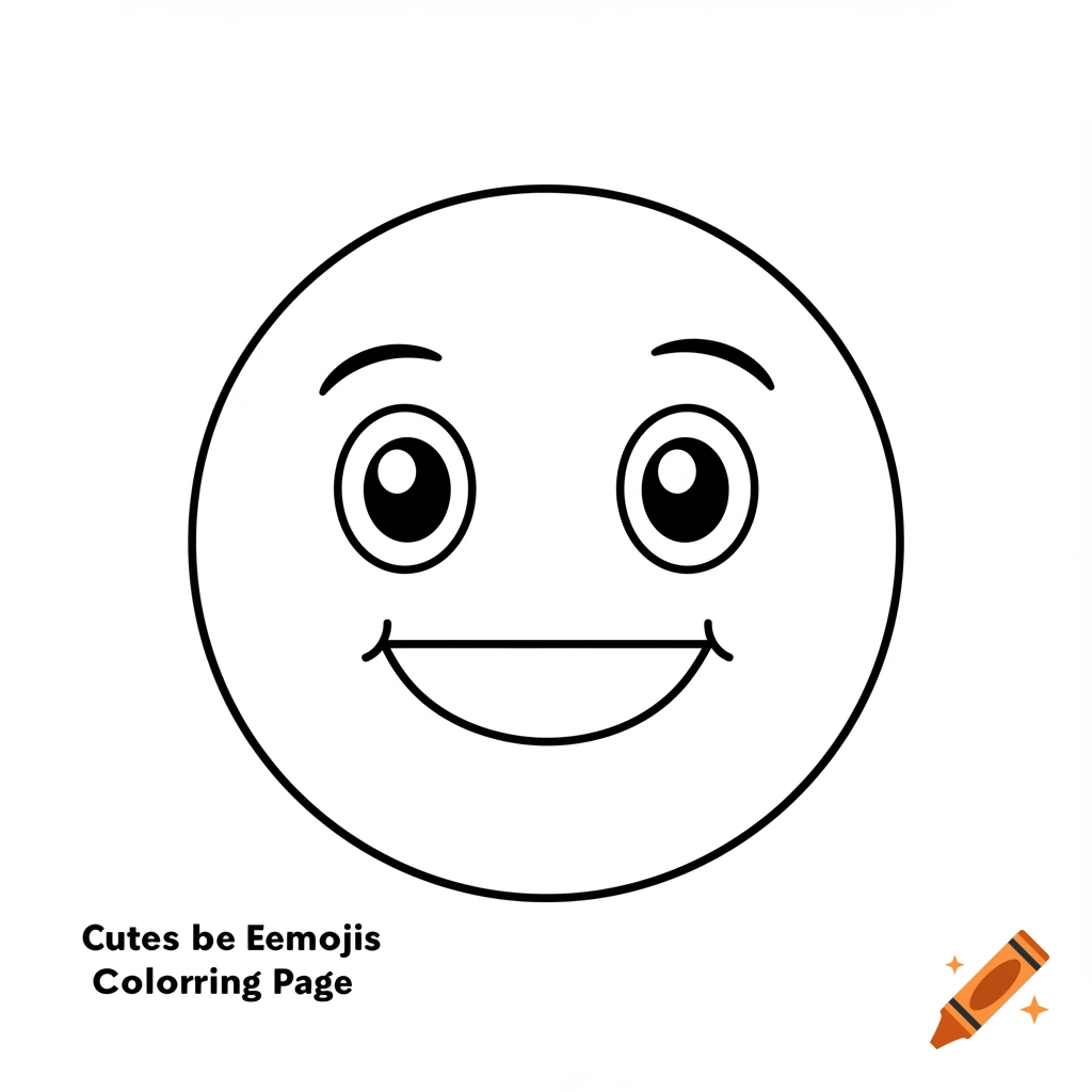 Black and white line art of a simple smiling emoji face for a coloring page.