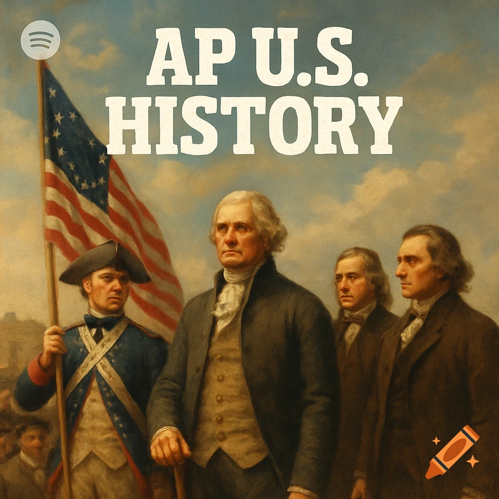 Painting of historical figures with an American flag and text "AP U.S. HISTORY".