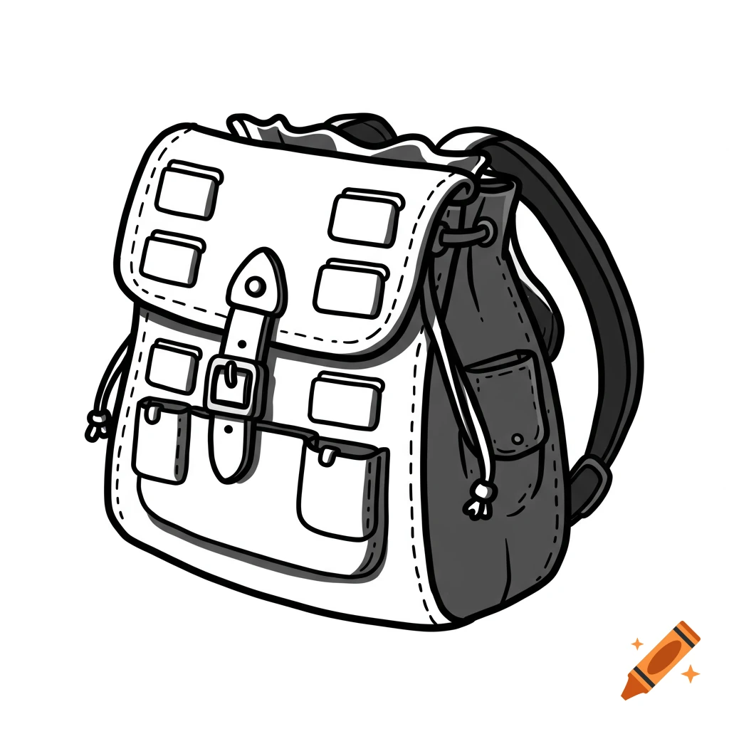 Black and white line drawing icon of a backpack