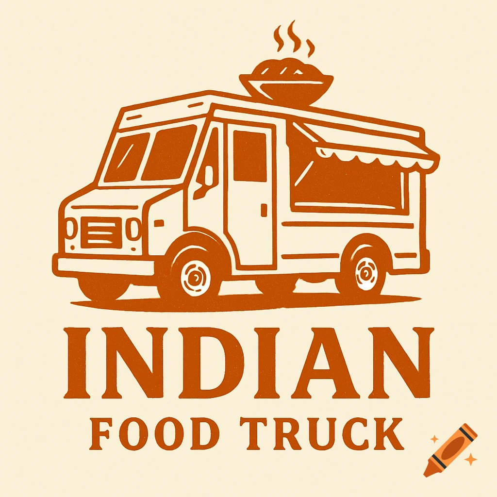 Logo illustration of an Indian food truck.