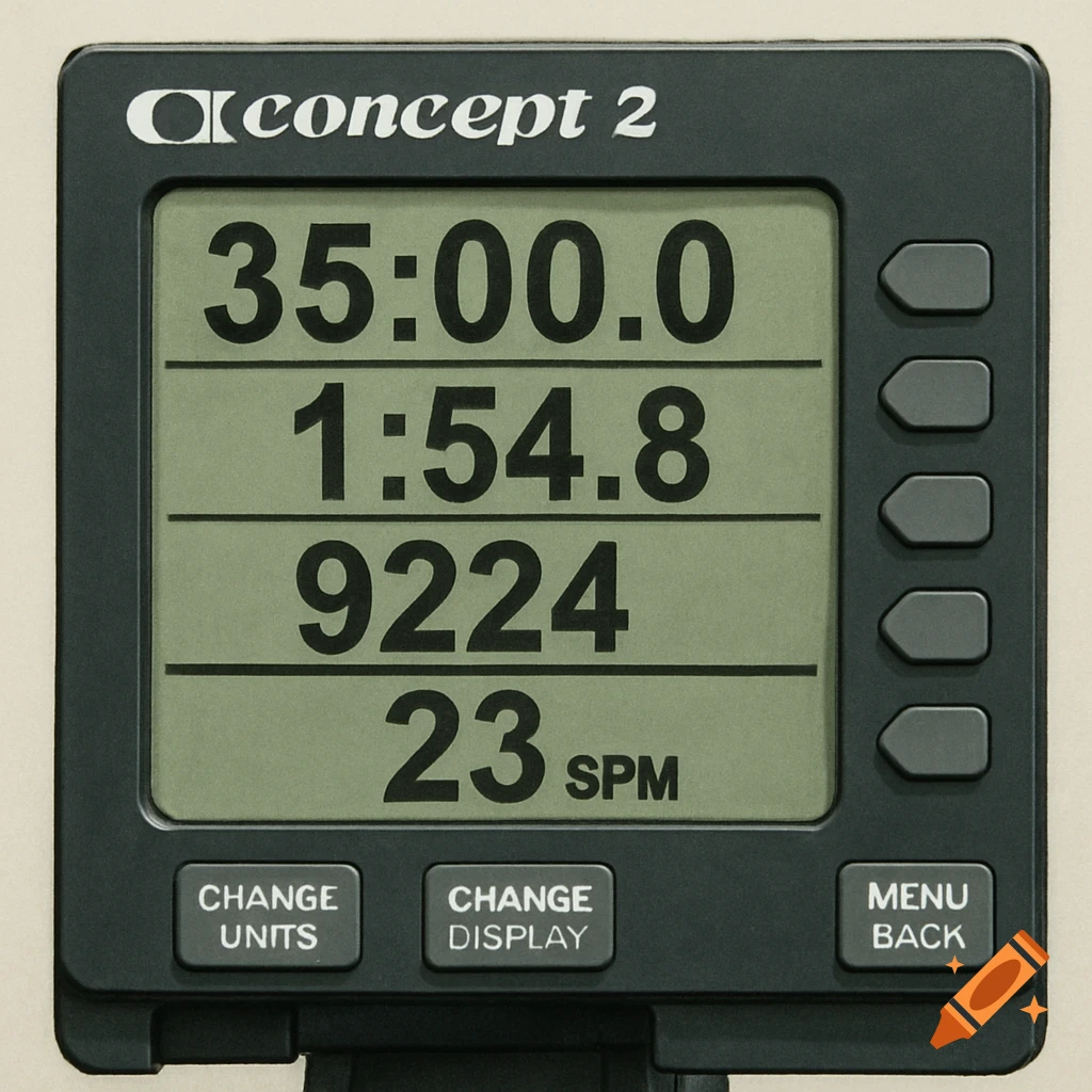 Close-up of a fitness monitor screen showing time, pace, distance, and strokes per minute.
