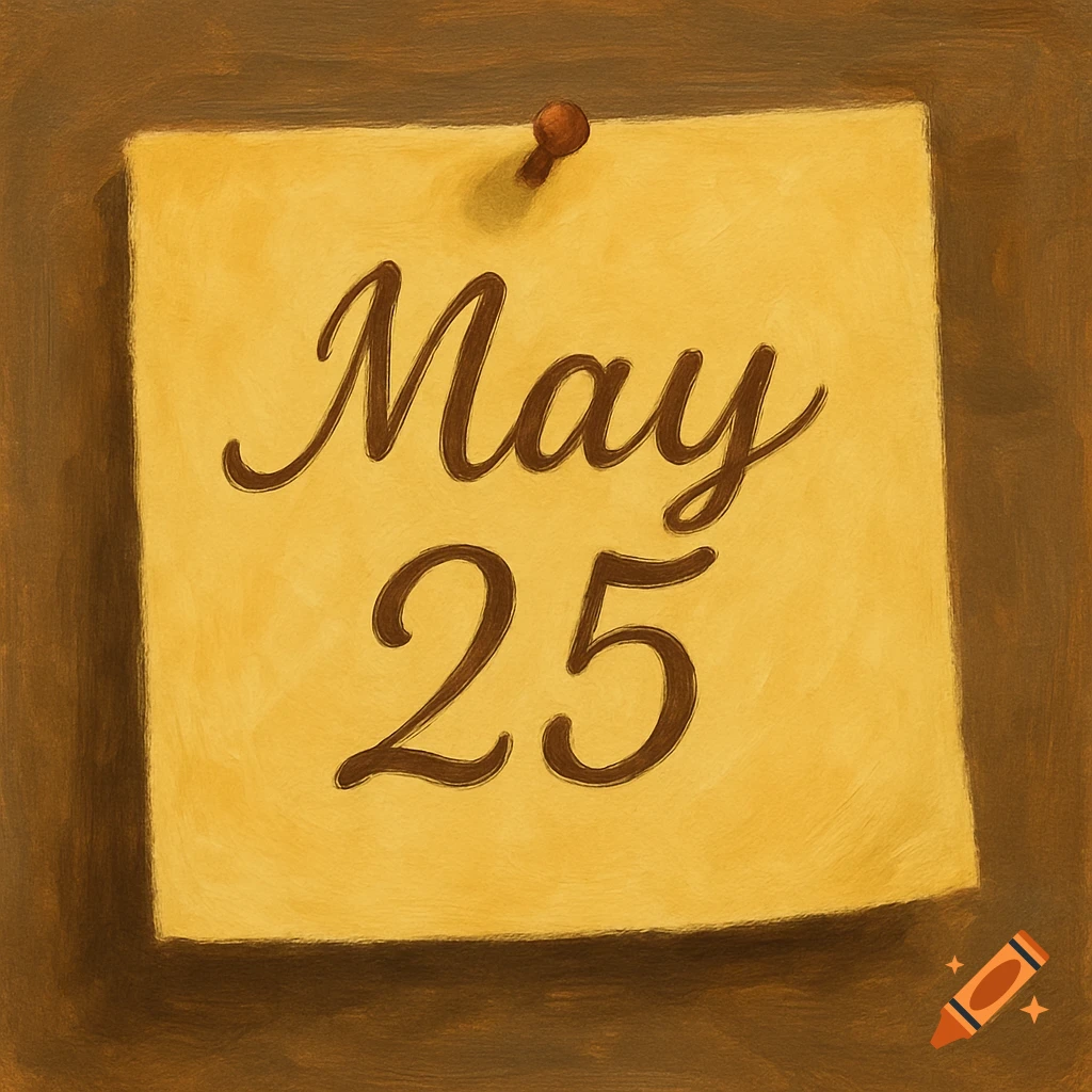A painted illustration of a yellow post-it note pinned to a brown background with "May 25" written on it.