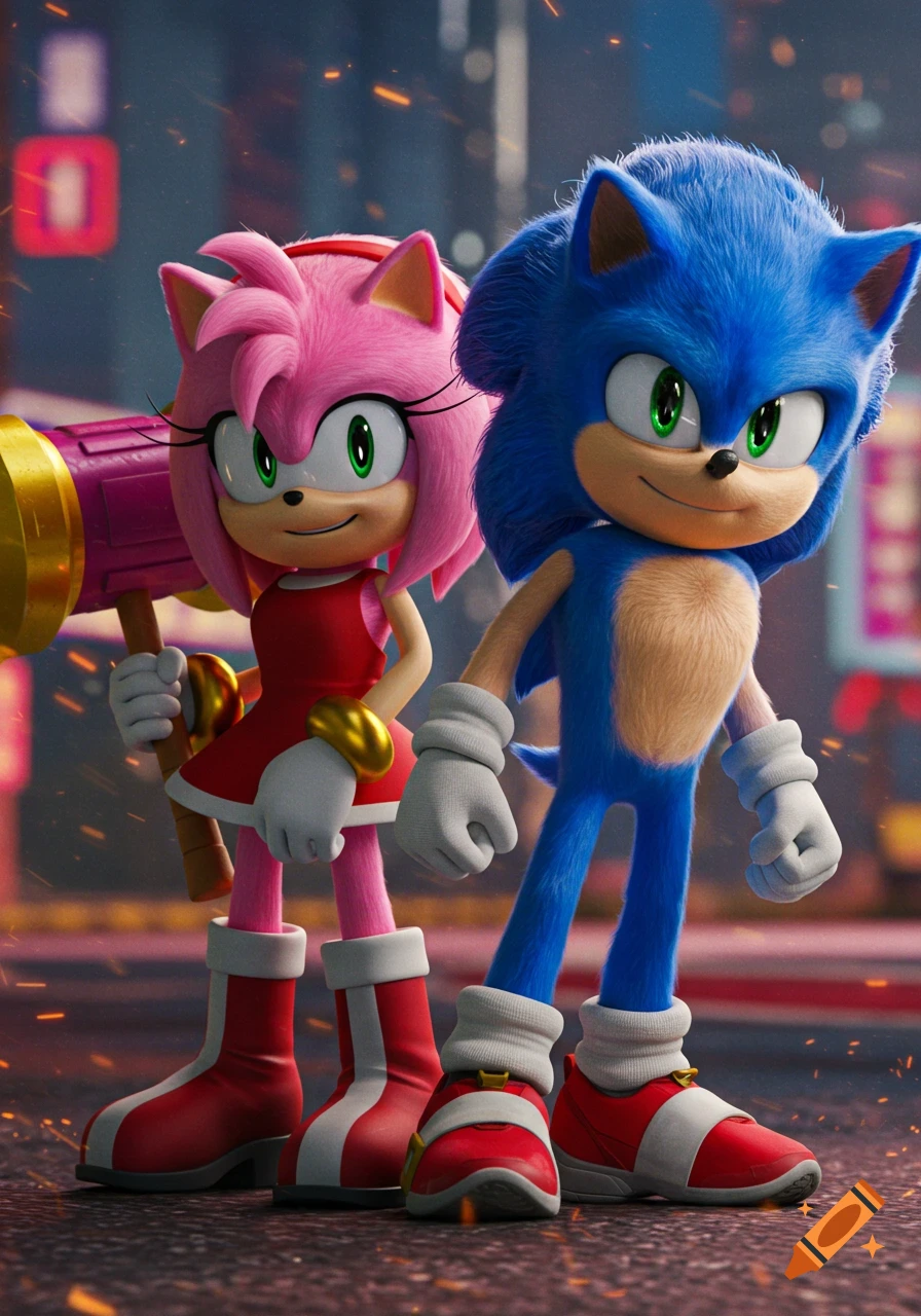 Movie Sonic and Amy Rose standing together
