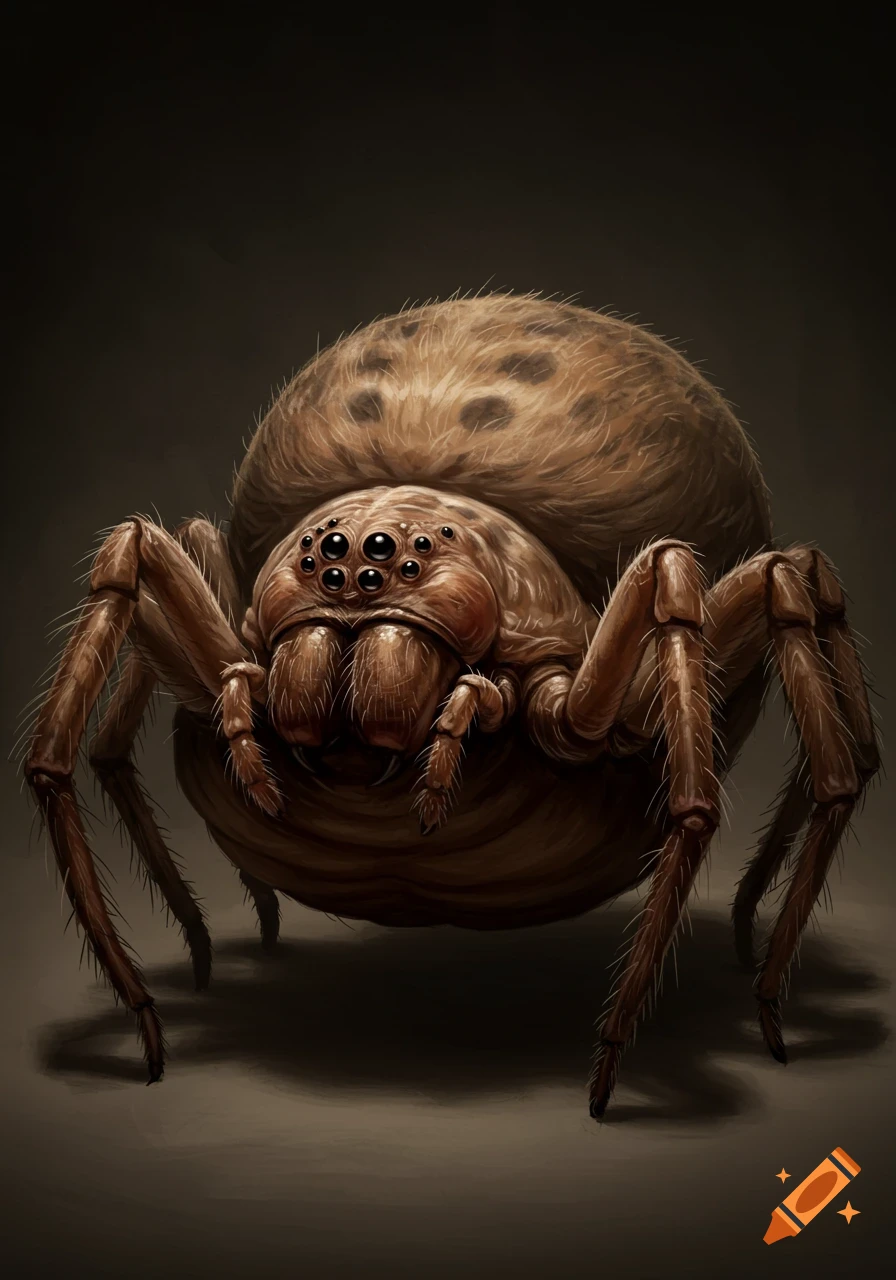 A detailed image of a hairy brown spider with eight eyes.